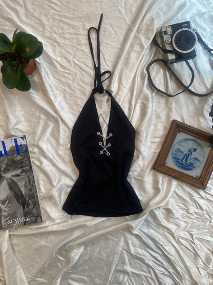 Brand new black halter top with chain details