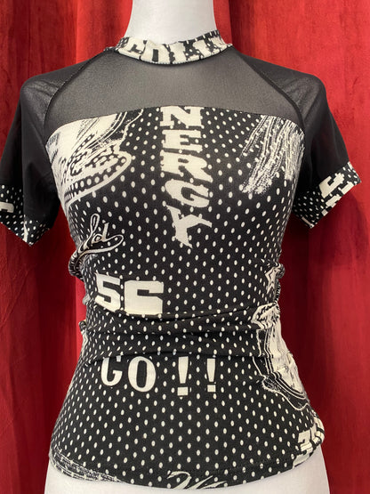 Brand new black graphic shirt with see through details