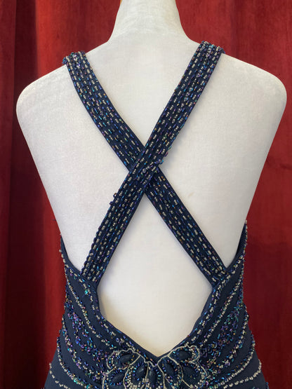 100% silk midnight blue handbeaded gown 🌌