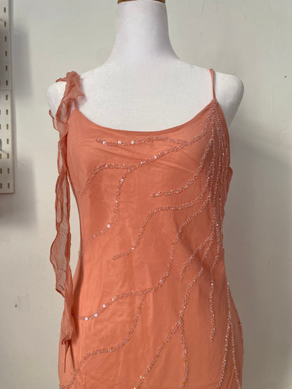 100% silk brand new light pink dress with all over handbeaded details