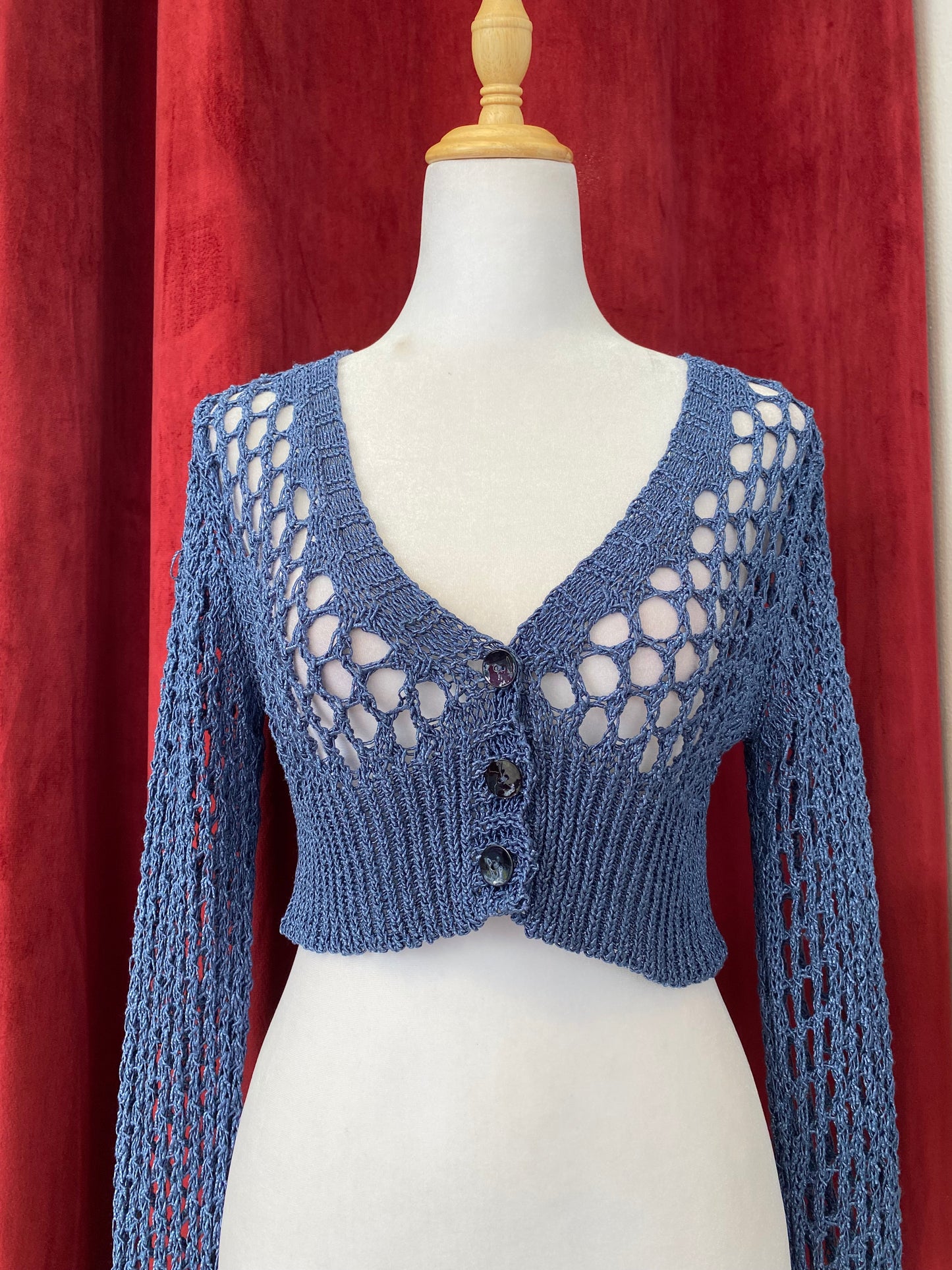 Crochet blue cardigan top