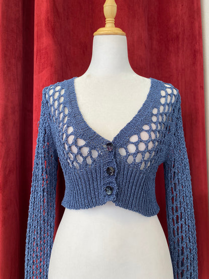 Crochet blue cardigan top