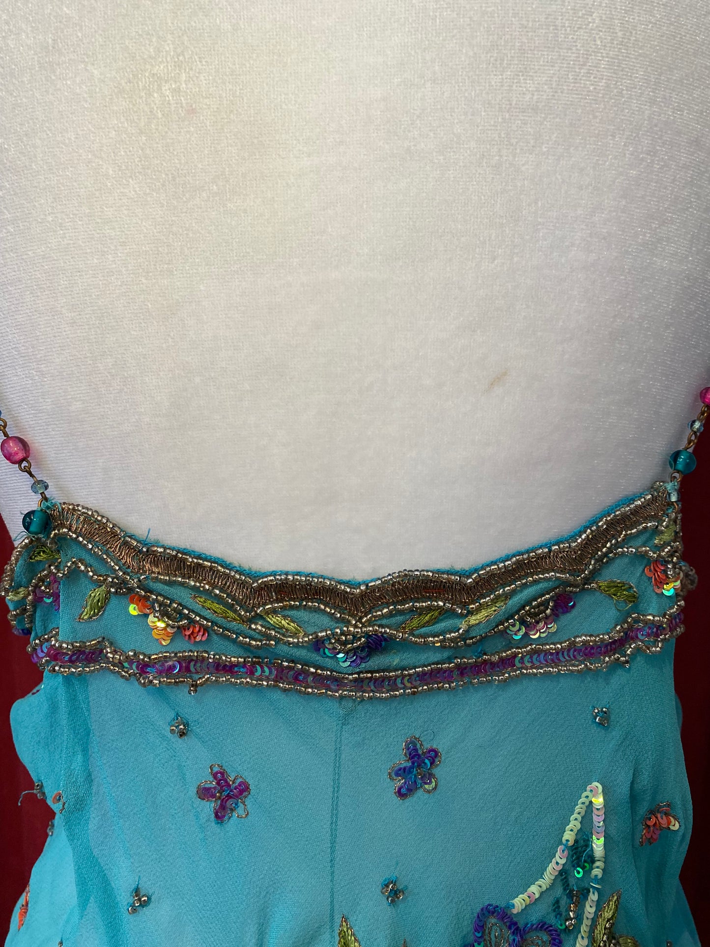 100% silk brand new handbeaded baby blue top 🦋