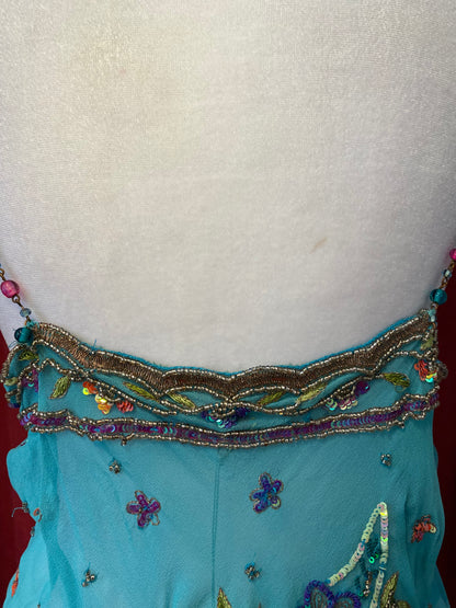 100% silk brand new handbeaded baby blue top 🦋