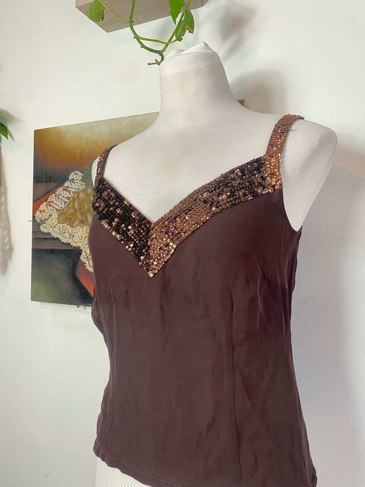 Silk brown top with sequin details