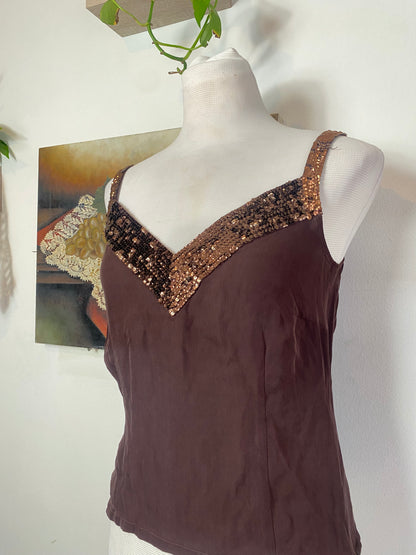 Silk brown top with sequin details