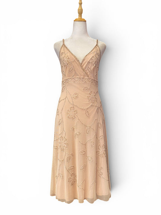Handbeaded light pink sequin gown