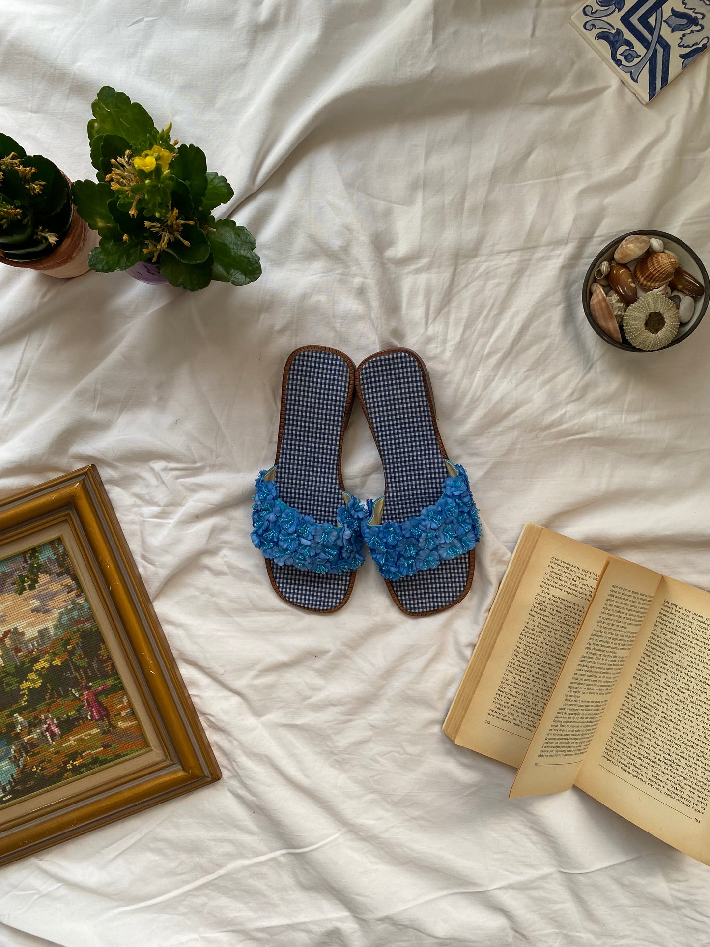 Brand new vintage blue flower sandals