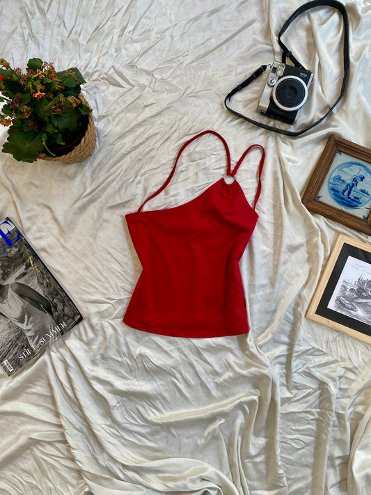 Hot red one shoulder crop top