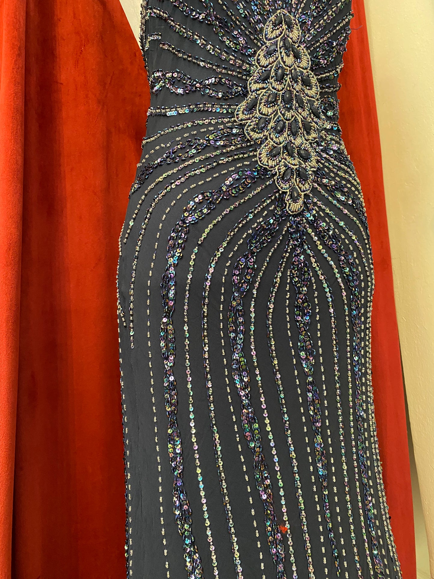 100% silk midnight blue handbeaded gown 🌌