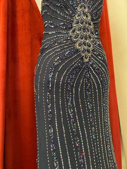 100% silk midnight blue handbeaded gown 🌌