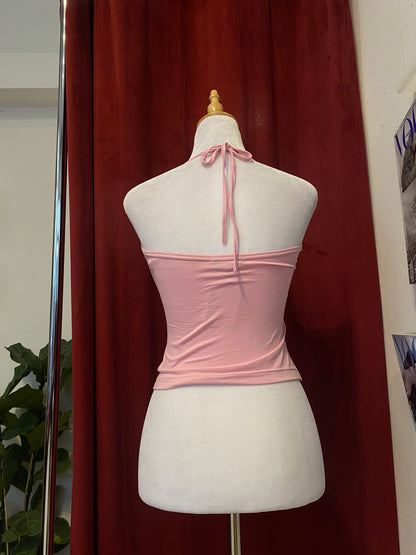 Pink graphic halter top 🌸