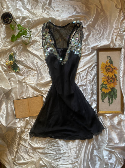 100% silk brand new black 2 piece dress with sequin details