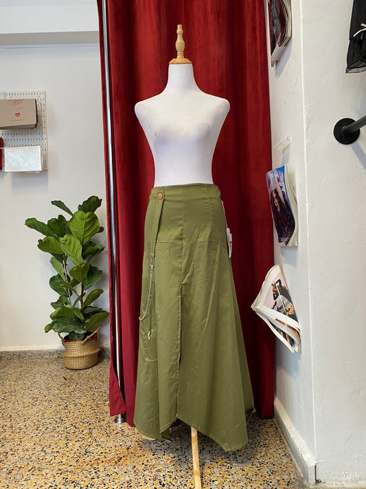 Cargo khaki maxi skirt with zippers