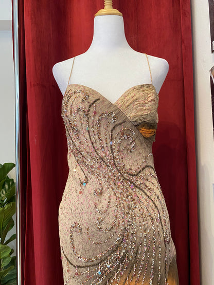 100% silk brand new all over handbeaded gown