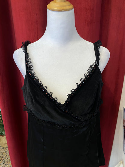 Black velvet top with lace and sequin details