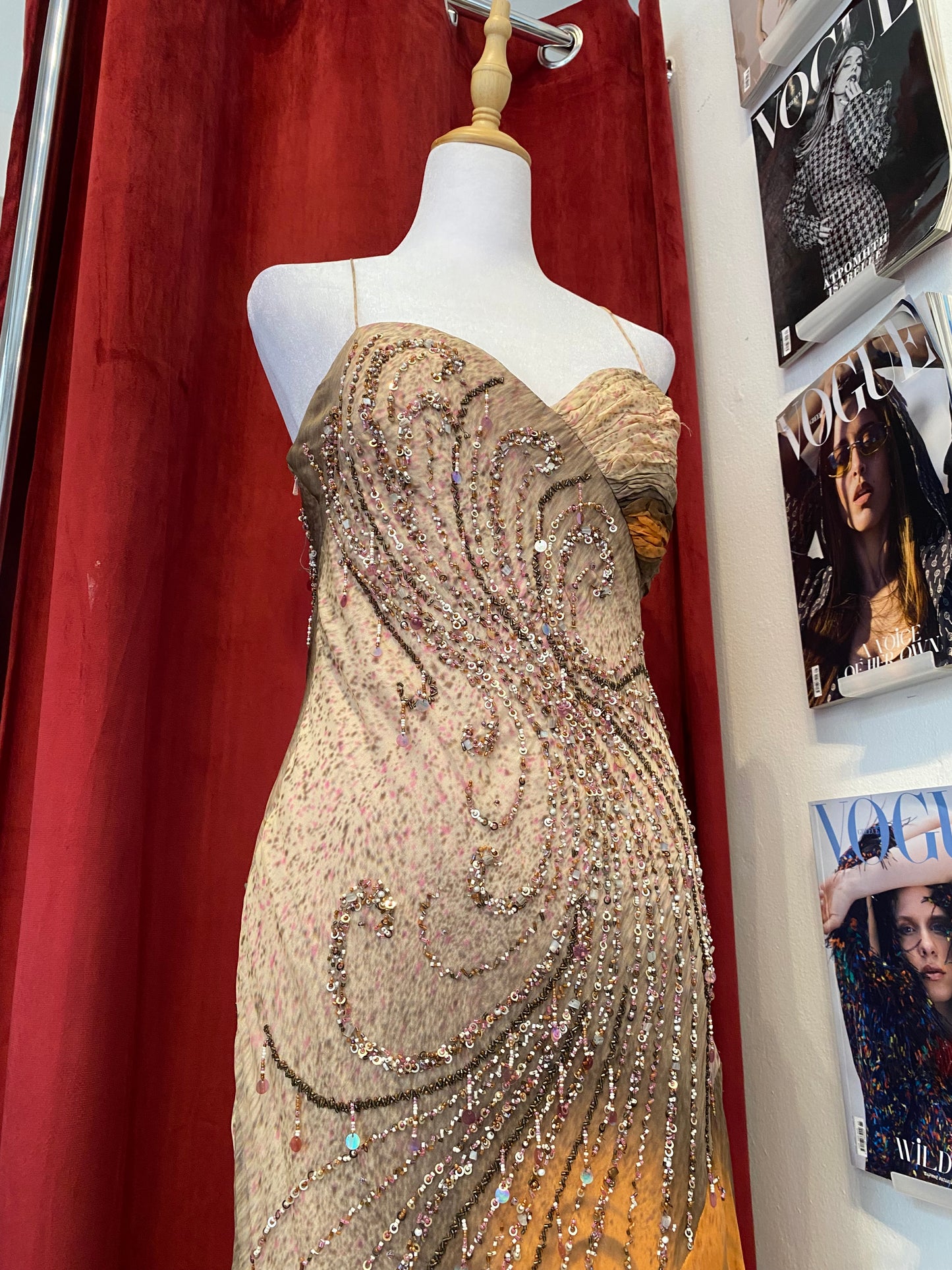 100% silk brand new all over handbeaded gown