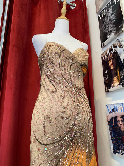 100% silk brand new all over handbeaded gown