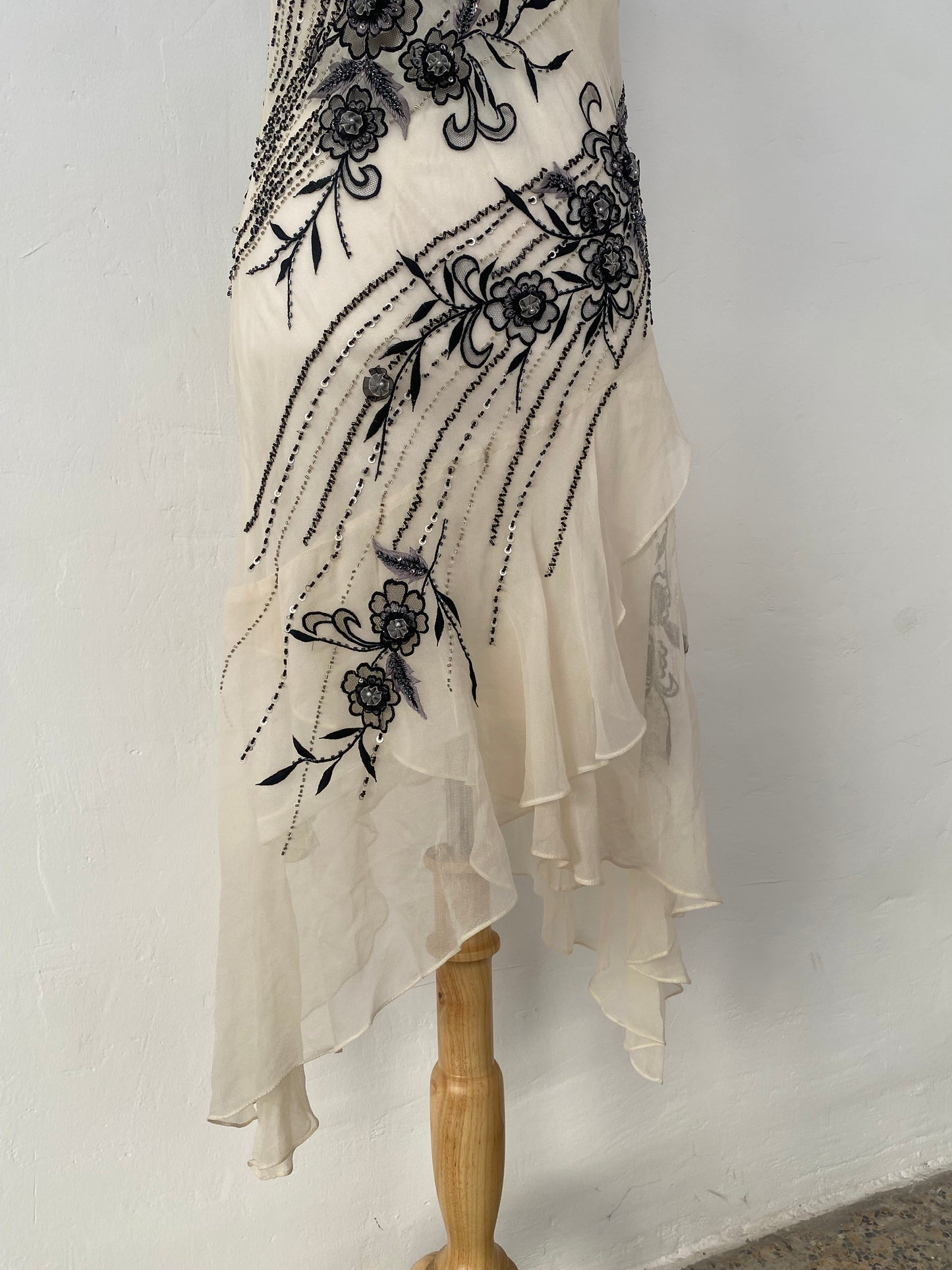 100% silk brand new white dress with handbeaded details