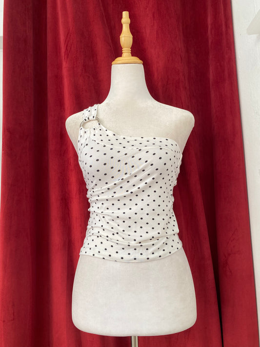 White one shoulder polka dot top