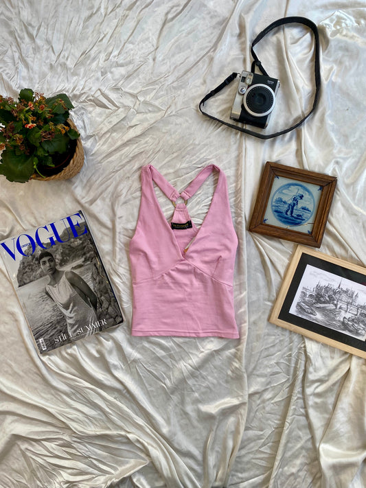 Baby pink y2k fitted crop top