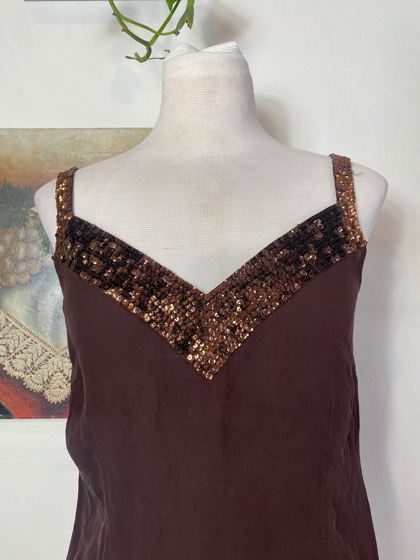 Silk brown top with sequin details