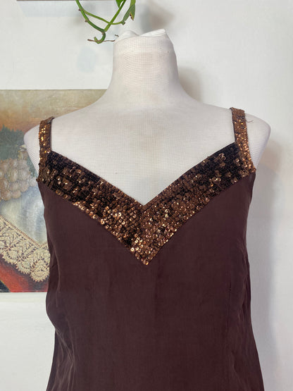 Silk brown top with sequin details