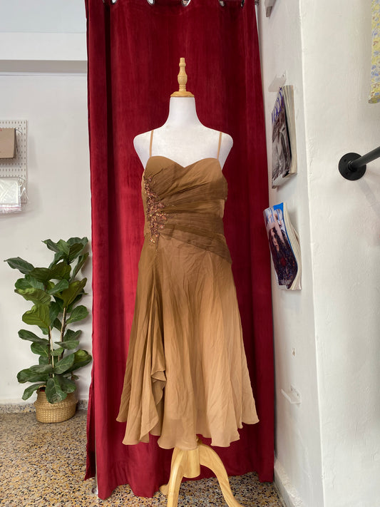 100% silk forest brown sequindress gown