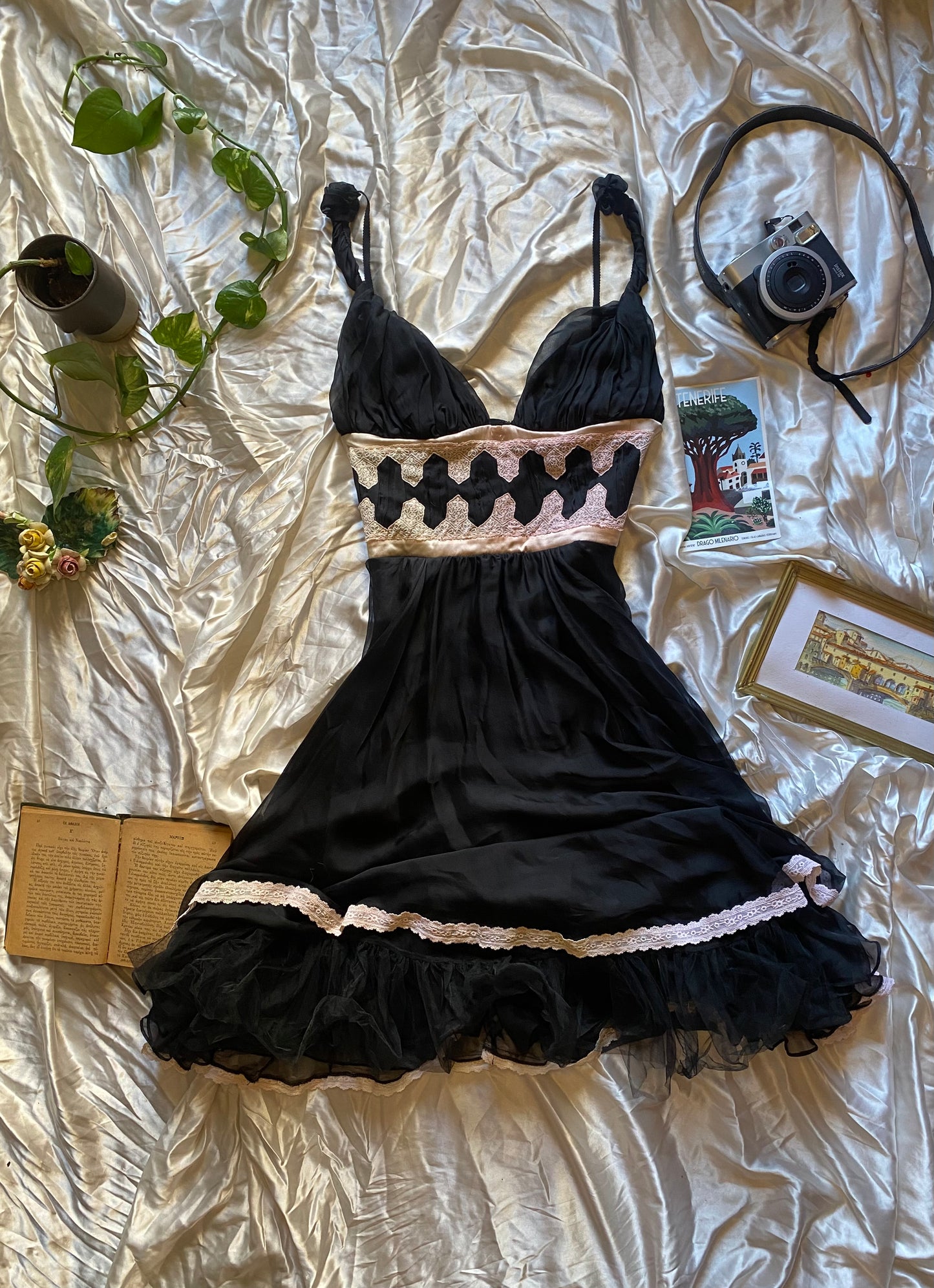 Silk brand new haute couture black mini dress