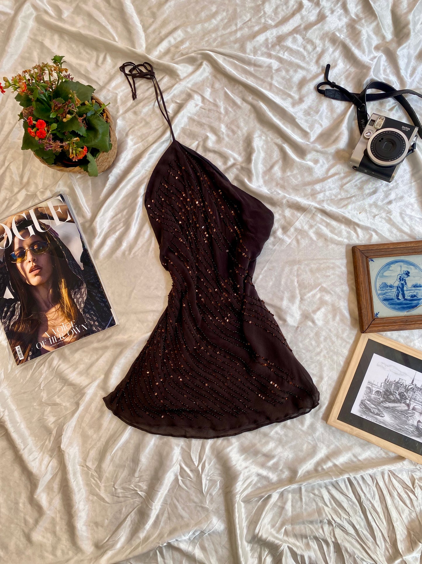 Silk dark brown sequin summer top ☕️