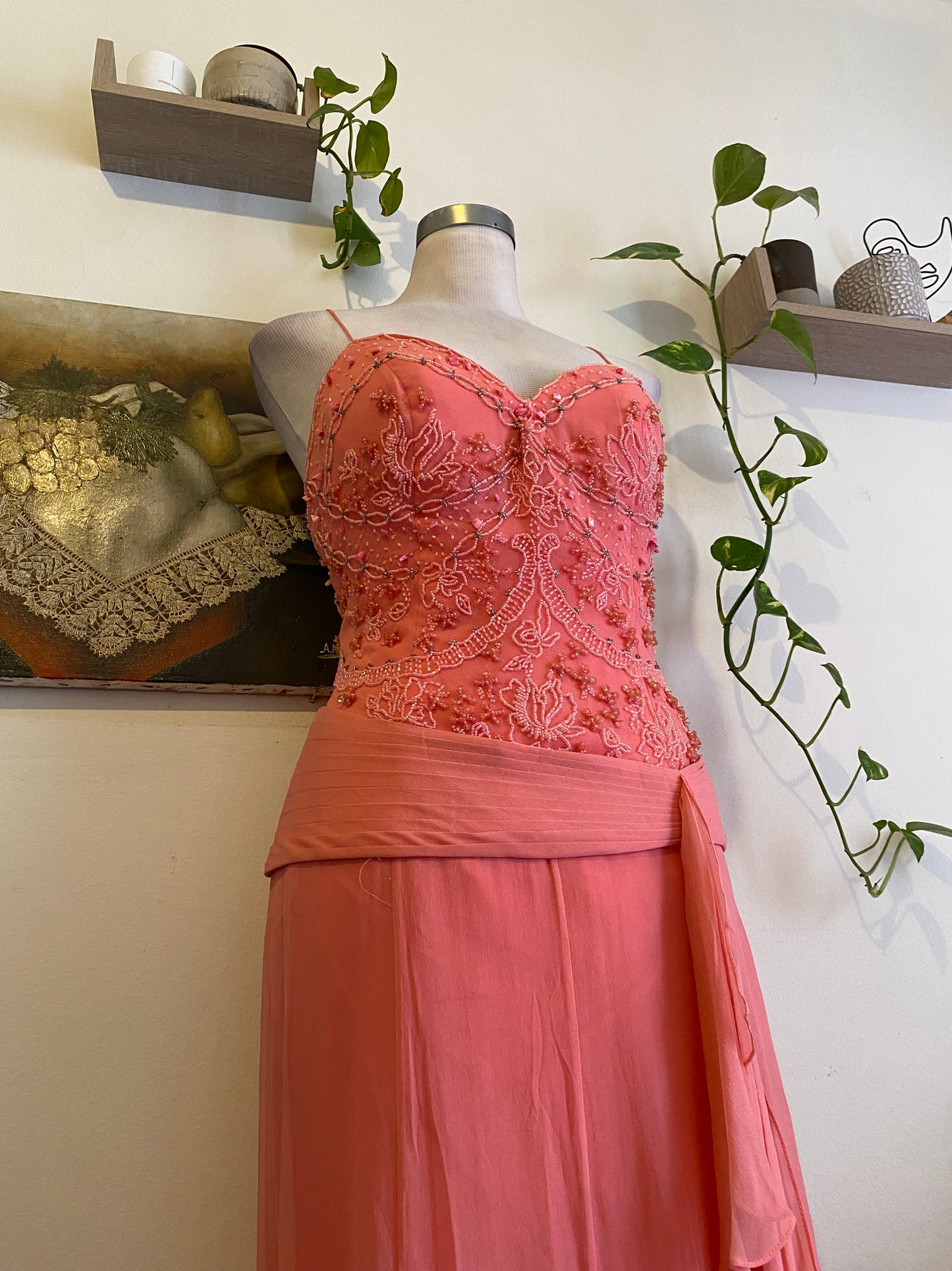 100% silk brand new handbeaded pink gown