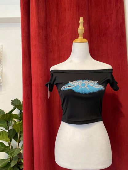 Y2K brand new off the shoulder “angel” crop top