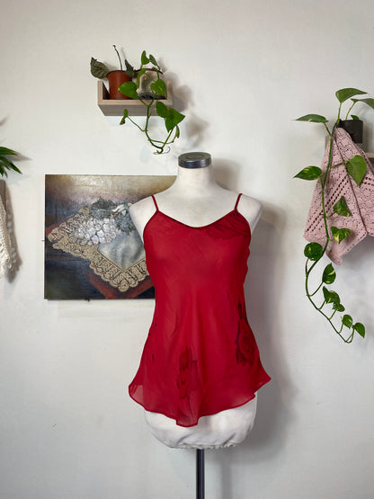 Dark red lingerie top with floral details
