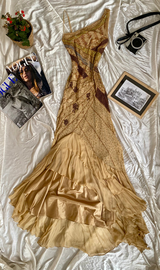 100% silk beige handbeaded gown ✨