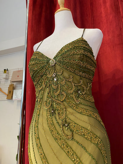 100% silk brand new green gown with handbeaded details