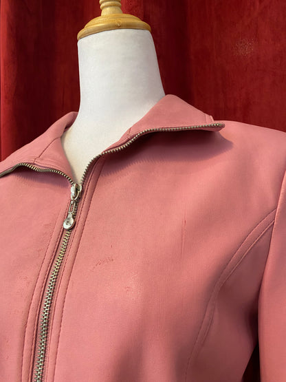 Real leather pink embroidered jacket