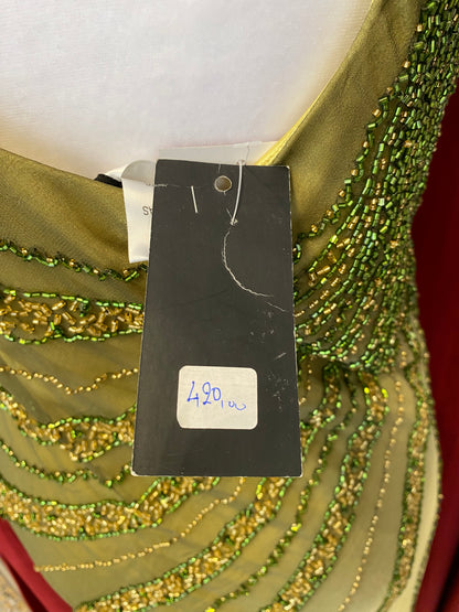 100% silk brand new green gown with handbeaded details