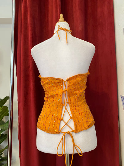 100% silk brand new orange corset with open back 🧡