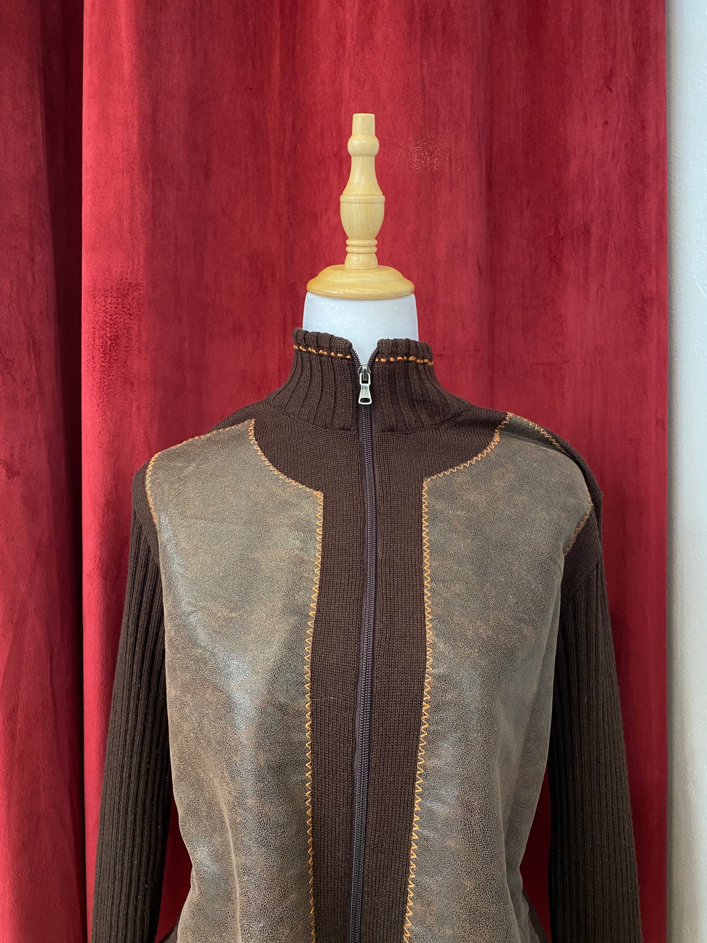 Brown leather crochet jacket