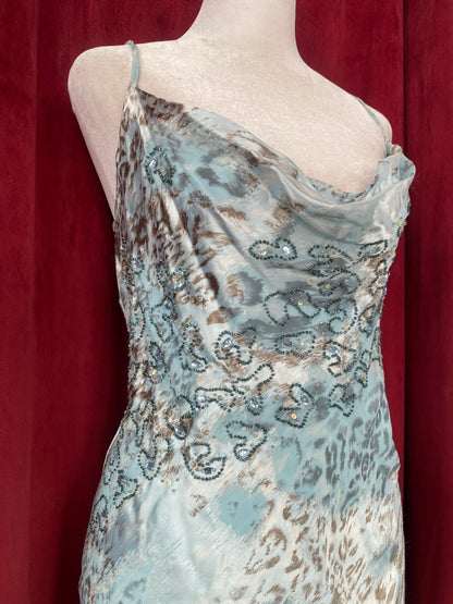 Desert Leopard Silk gown in baby blue