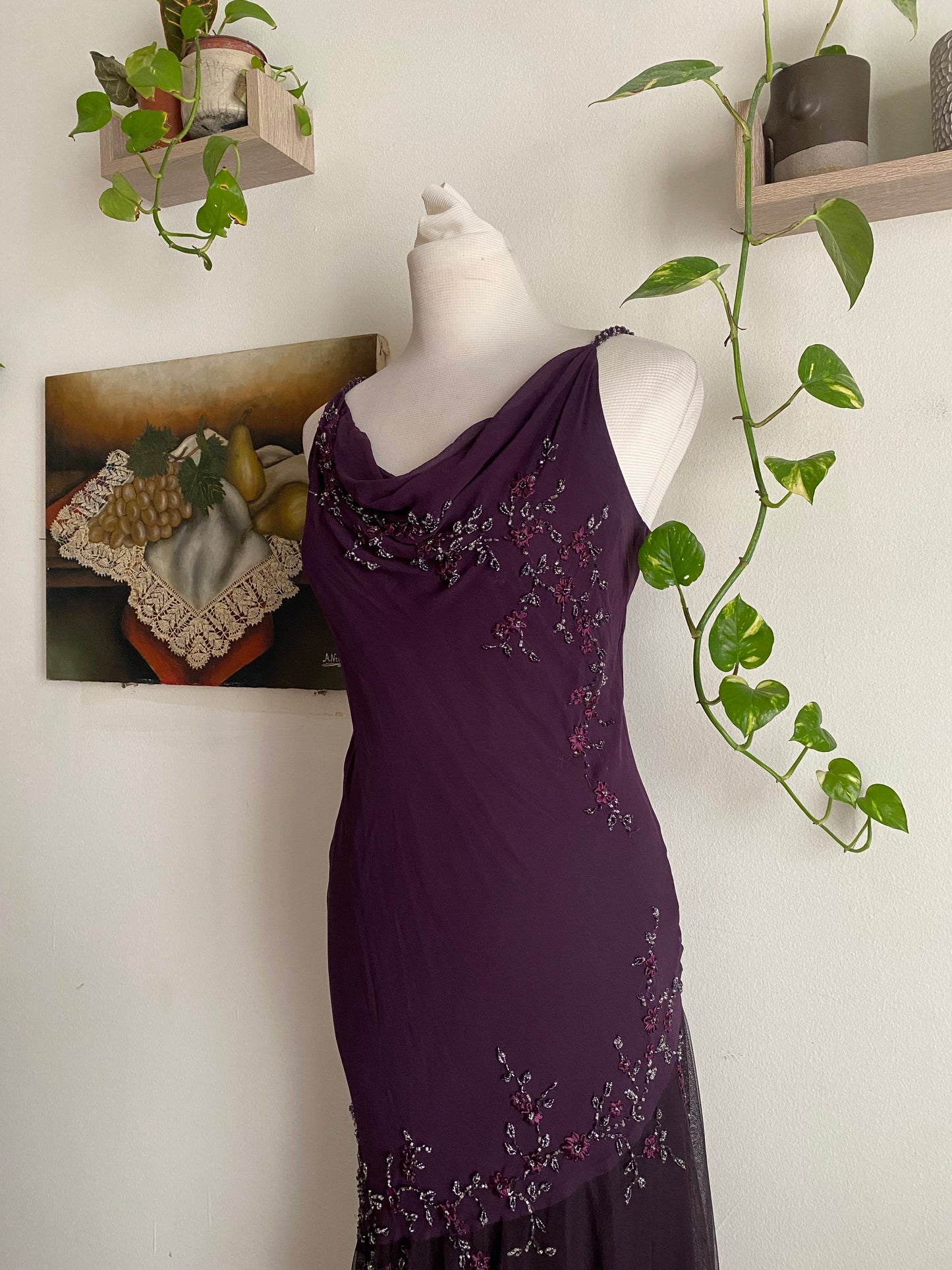 Dark purple embroidered dress