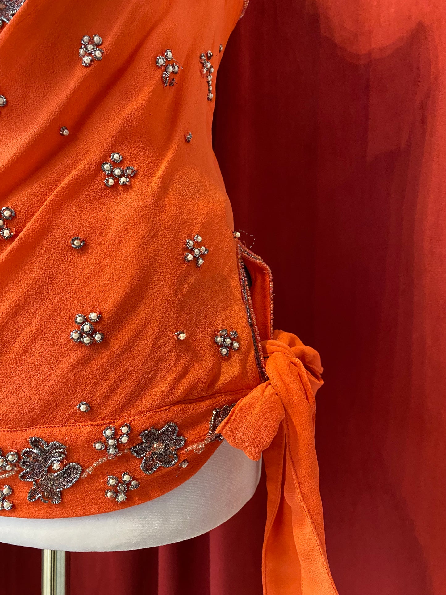 100% silk brand new aftershock orange handbeaded top 🍊