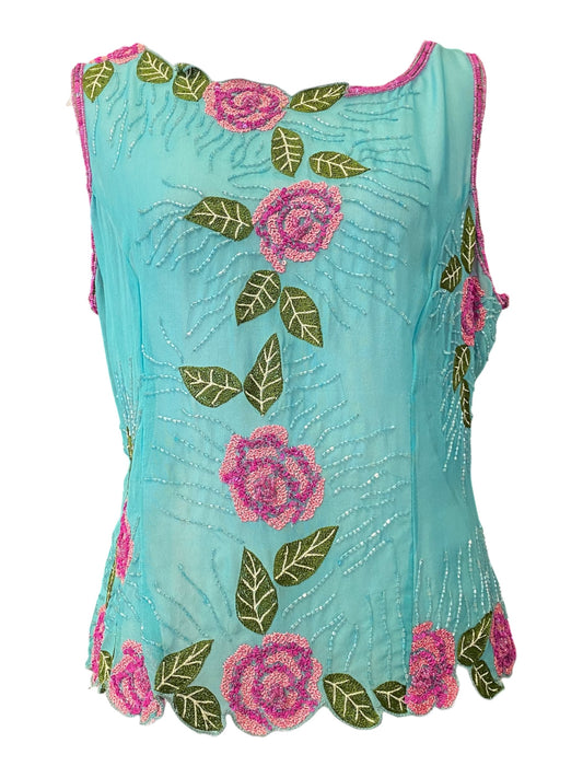 100% silk brand new aftershock handbeaded top 💙