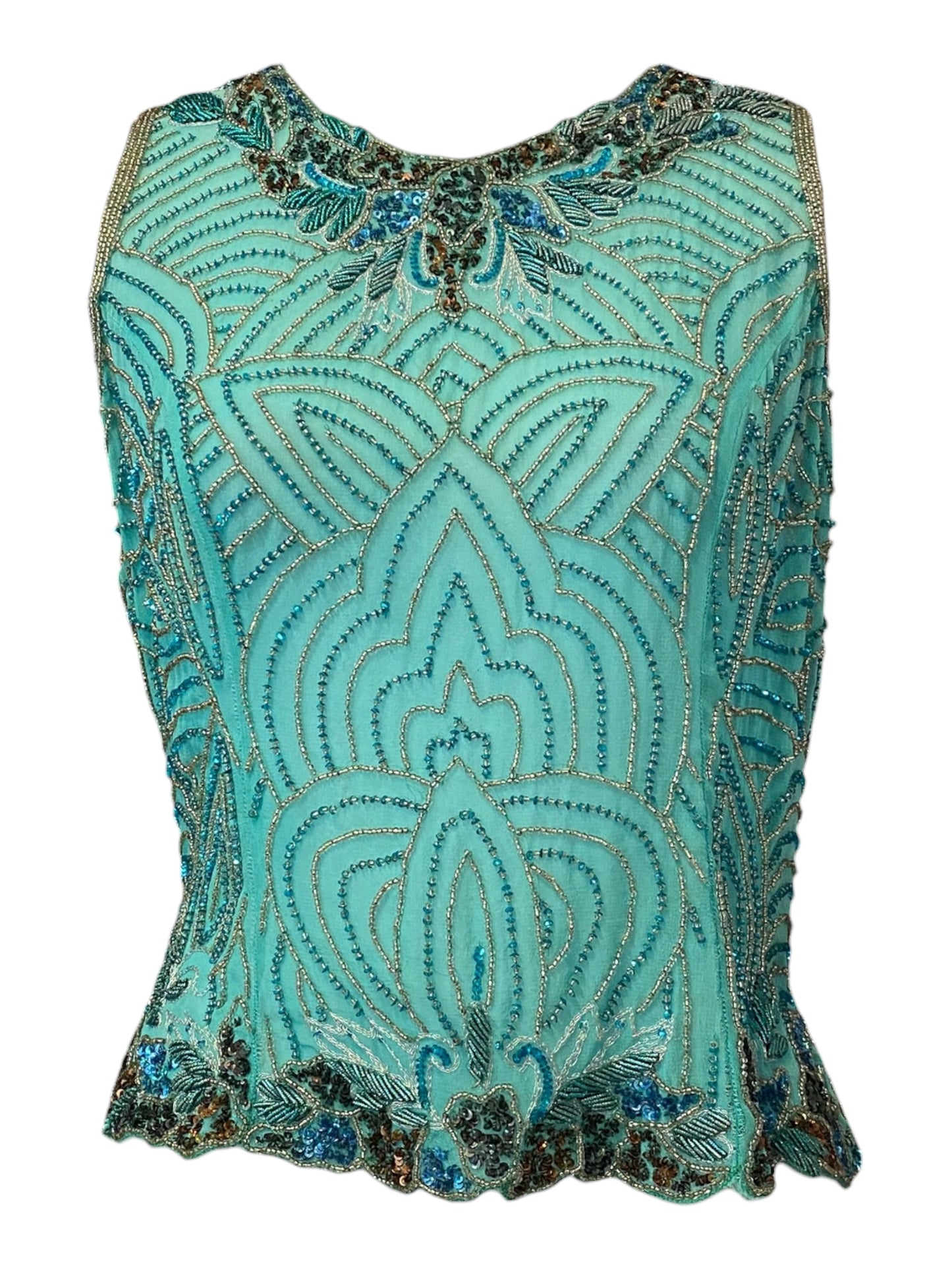 100% silk brand new handbeaded light blue top 🦋