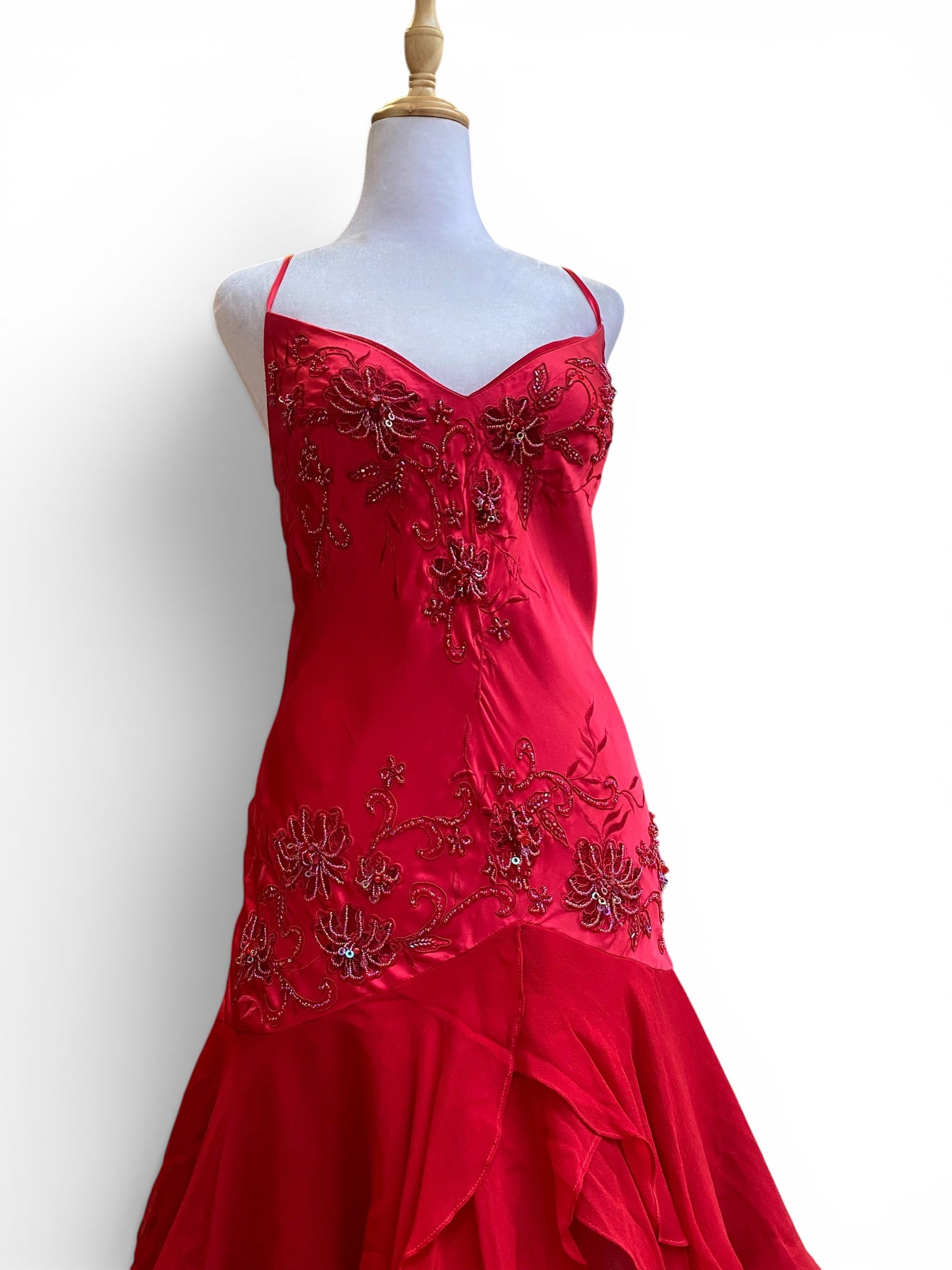 Red satin hand embroidered gown ❤️
