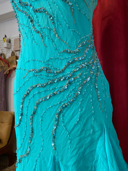 100% silk handbeaded gown with ruffles details