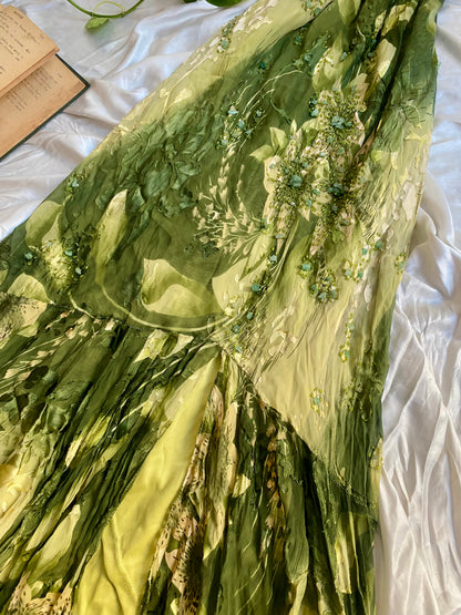 100% silk green ethereaal gown