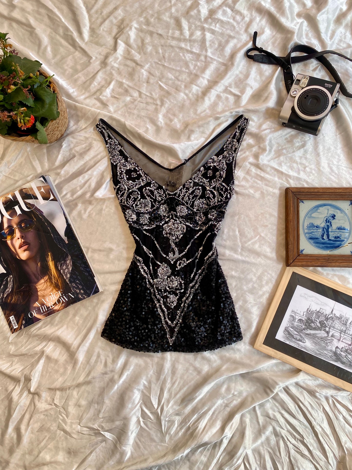 Handbeaded black mesh top 🧚