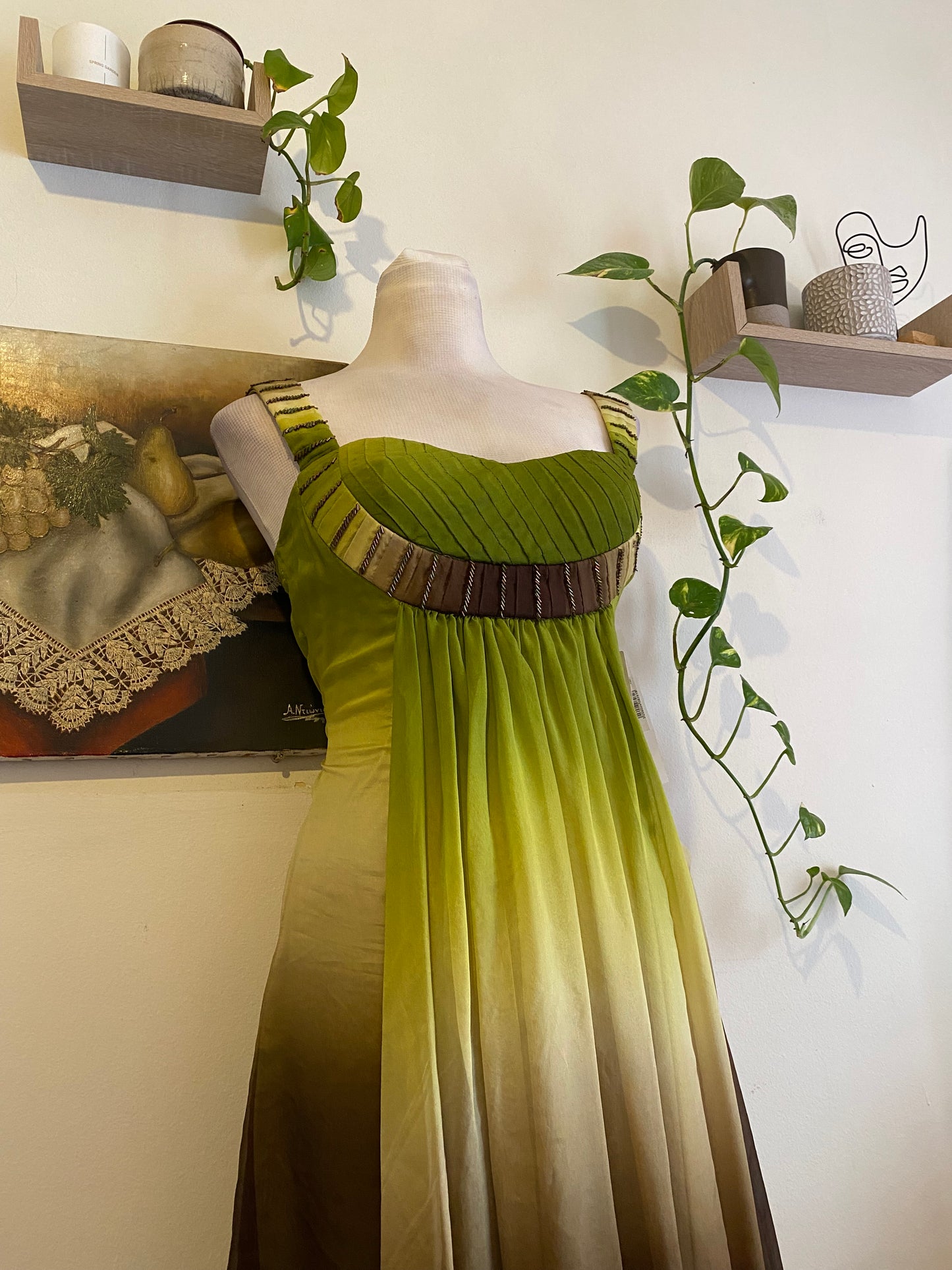 100% silk brand new green ombré mini