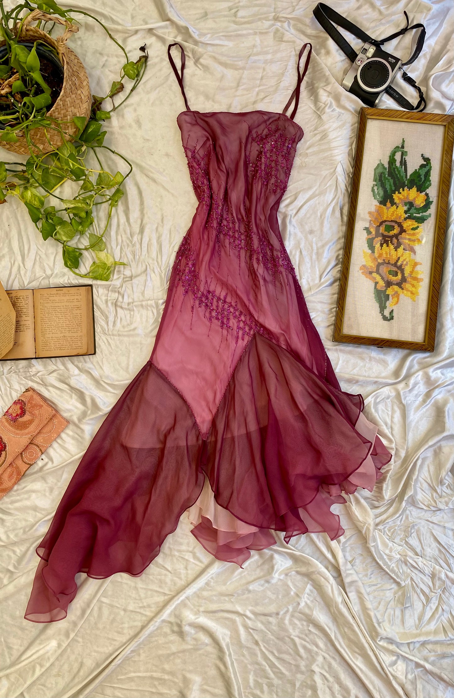 Bordeaux Whisper Asymmetrical Gown